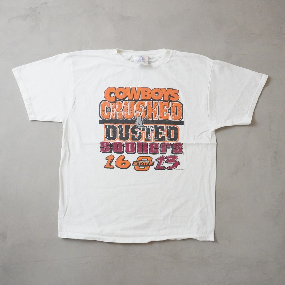 Vintage Oklahoma State Cowboys T-Shirt Large Mens White OSU Bedlam Sooners 16-13